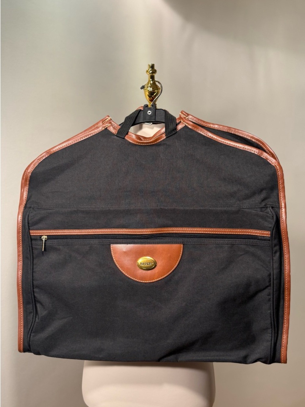 Kluge Vintage Bifold Garment Bag Travel with Hanger Black/Brown
